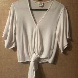 Harper White V-Neck Tie-Front Blouse